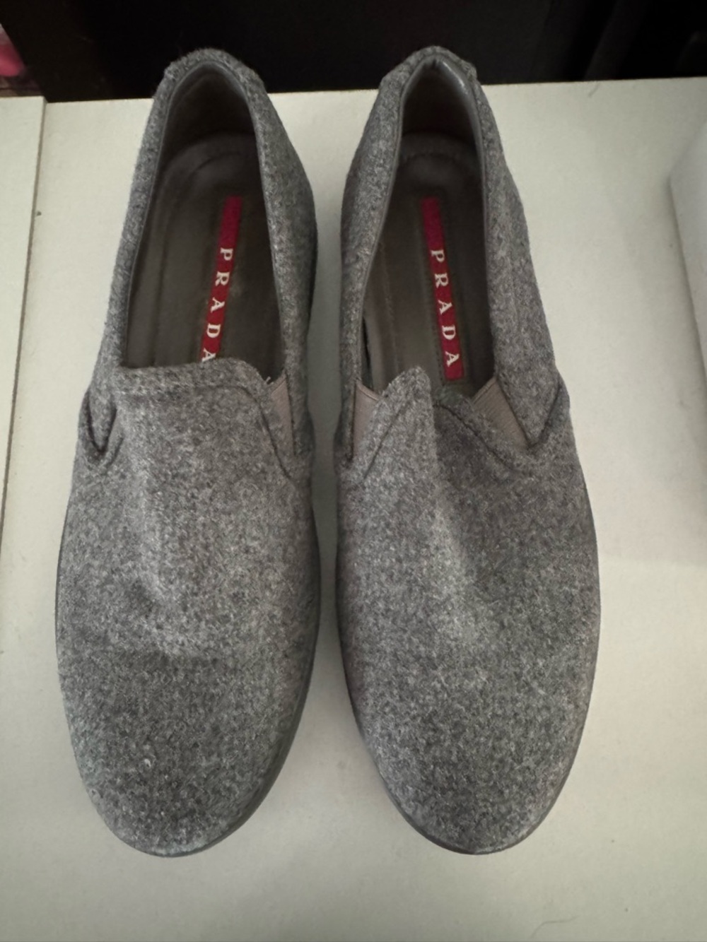 Prada Men’s Grey Felt Slip-On Loafers